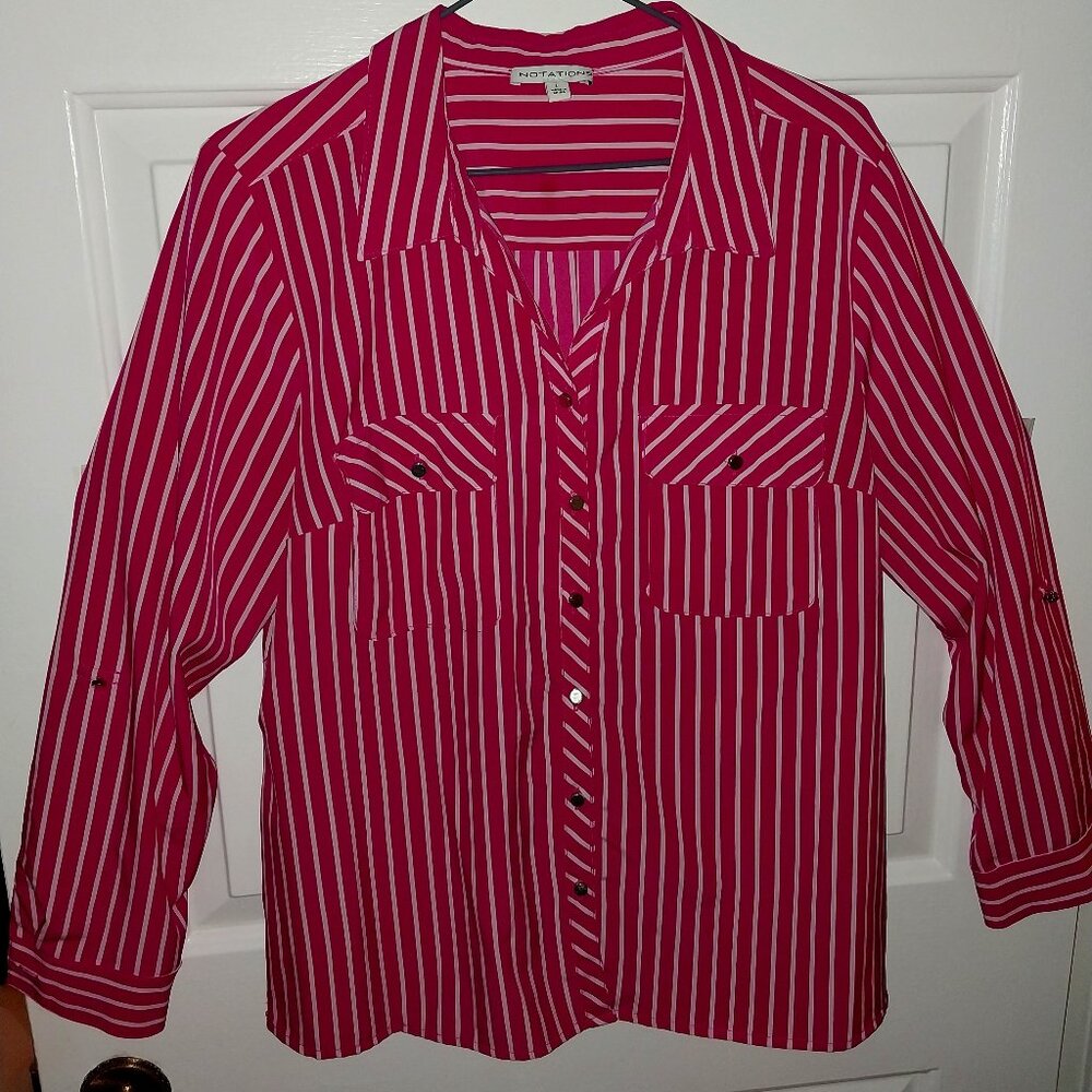 Notations Women's Button-Down Blouse, with roll tab sleeve SZ L